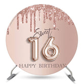 Couverture de toile de fond ronde Sweet 16 Rose Birthday